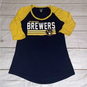 MLB Campus Lifestyle Milwaukee Brewers Baseball Style Shirt Yellow Sleeves S